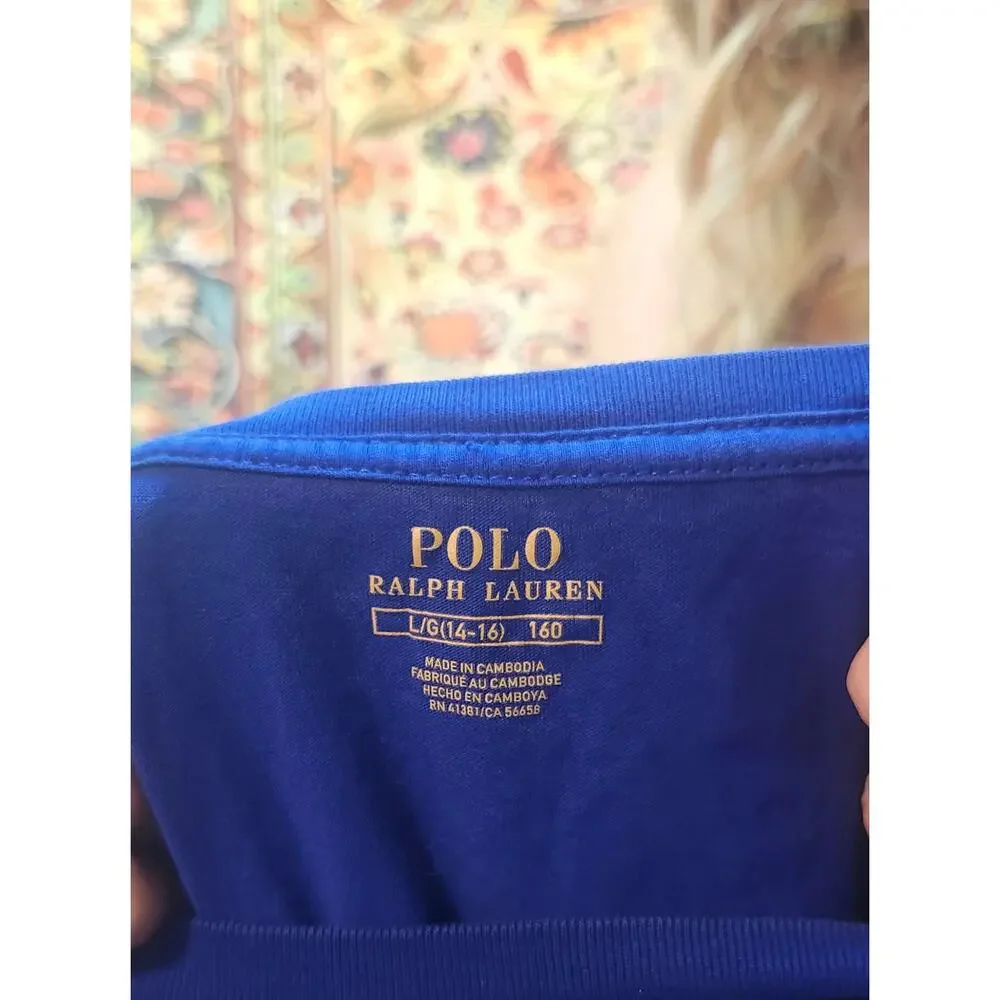 Boys Ralph Lauren Big Pony T-Shirt Size Youth 14-16 Royal Blue Yellow